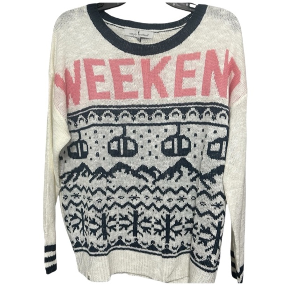 Simply Southern Ski Weekend Knit Sweater - Pink & Navy